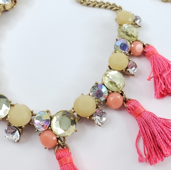 J. Crew necklace pink tassels aurora borealis rhinestones A0302 - Picture 5 of 11